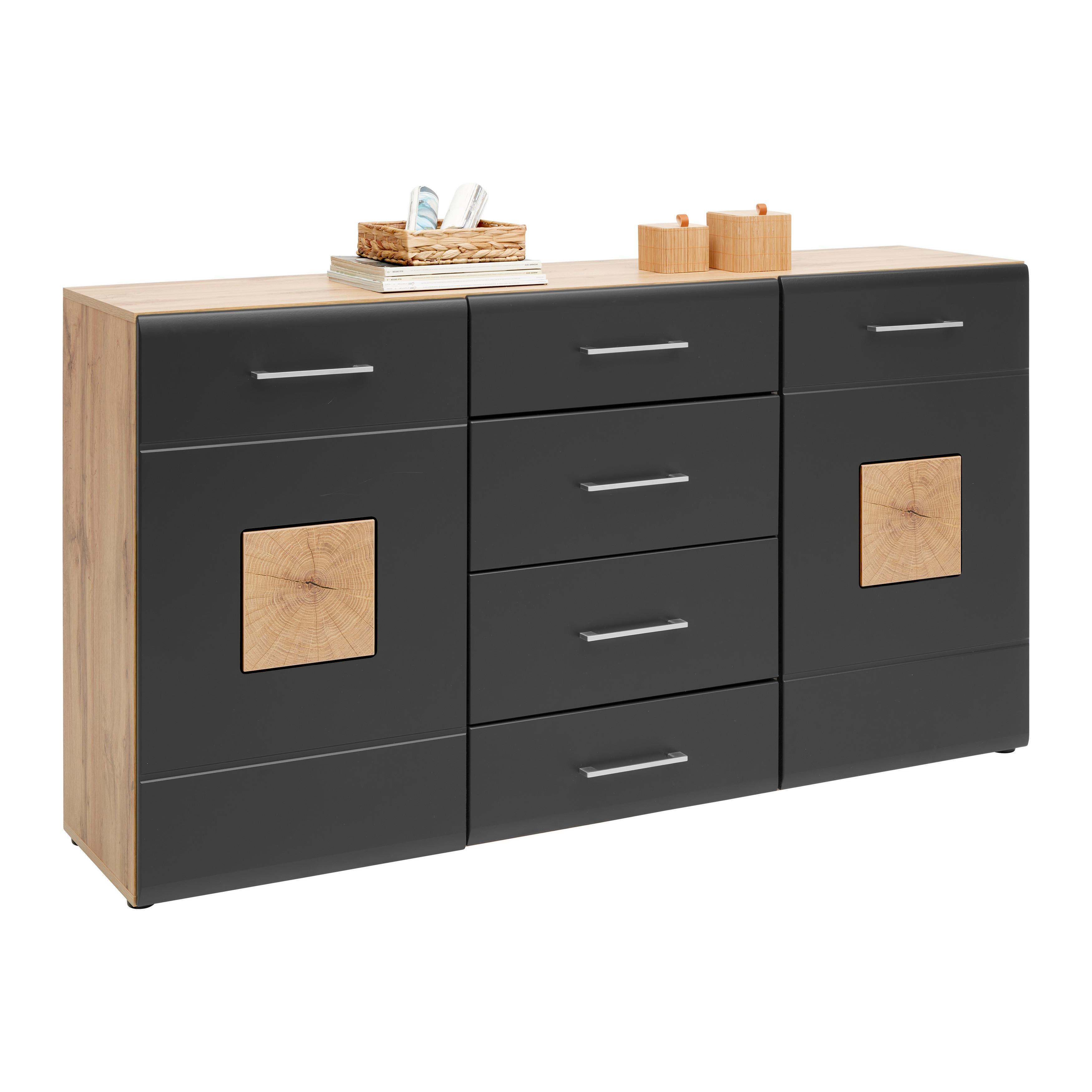 Sideboard Sonate Schwarz/Eichefarben - Chromfarben/Eichefarben, KONVENTIONELL, Holzwerkstoff/Metall (170/92/40cm) - Mömax