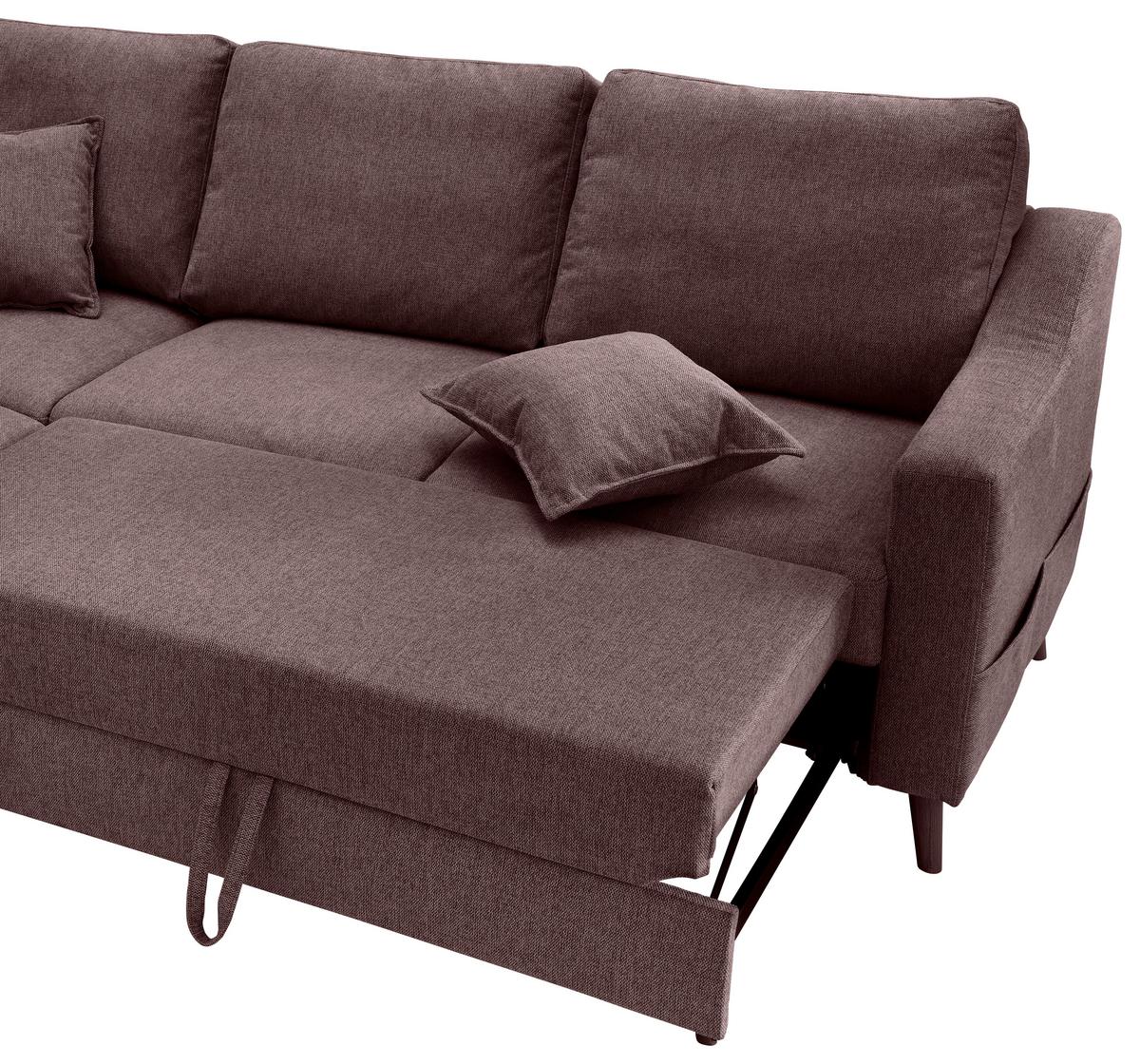 Wohnlandschaft Valentina Bordeaux Struktur - Bordeaux/Naturfarben, KONVENTIONELL, Holz/Textil (200/230cm) - P & B