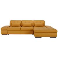 Ledersofa in Gelb mit Bettfunktion - Currygelb/Chromfarben, Konventionell, Leder/Metall (305/199cm) - Premium Living