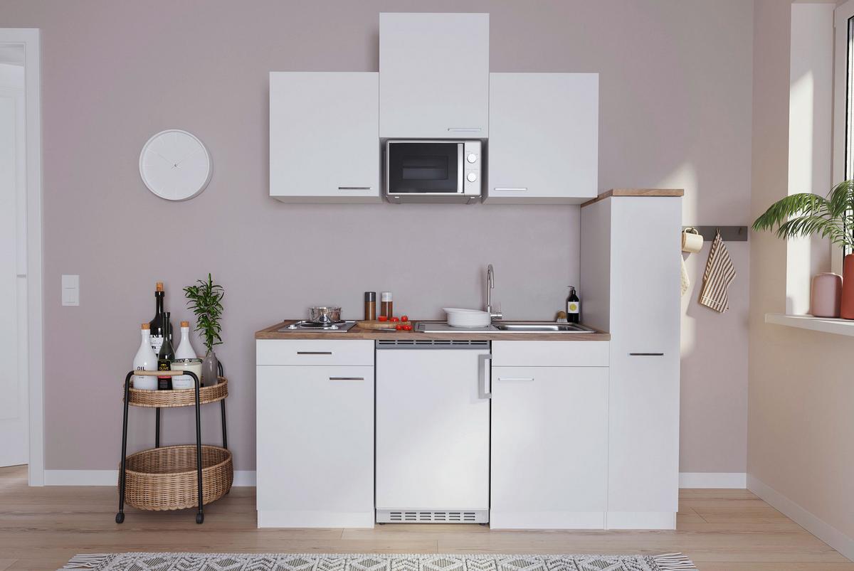 Kuhinjski Blok Z Aparati Economy, Barva Oreha, Bela - bela/barve aluminija, Basics, umetna masa/leseni material (180cm) - Respekta