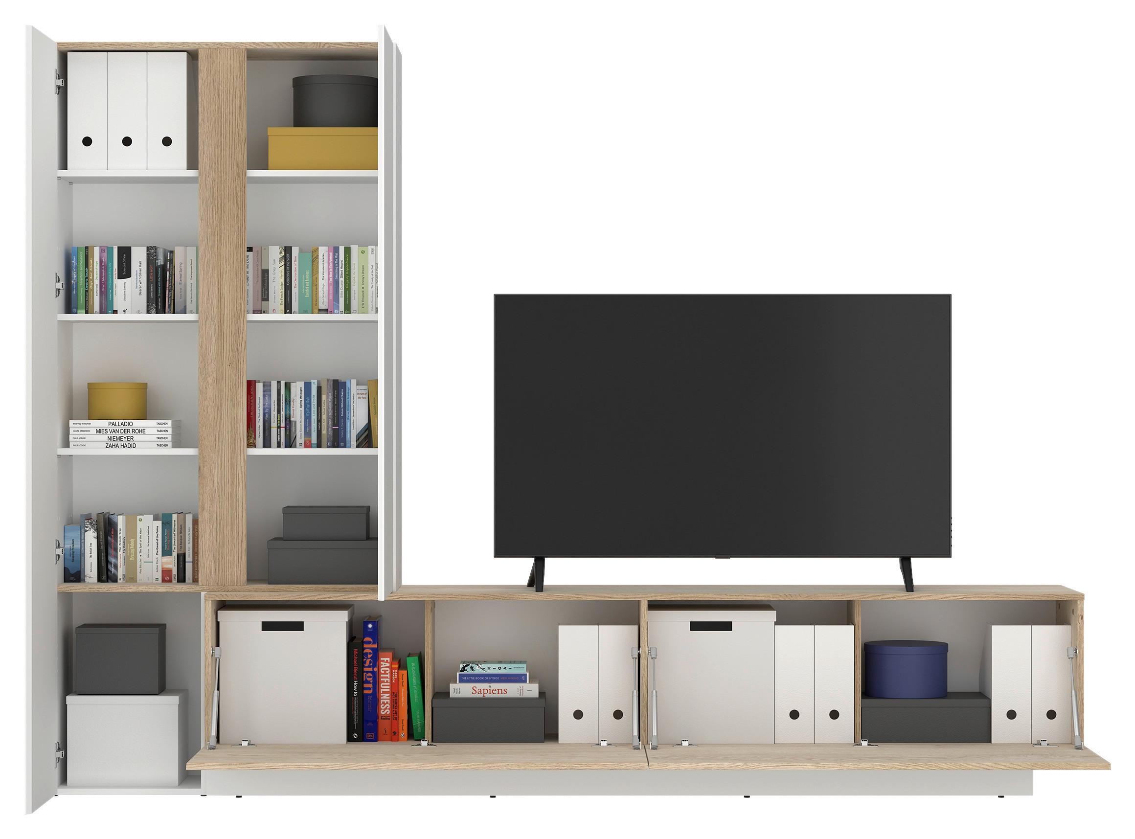 Regal Za Dnevni Boravak Milazzo - bijela/boje hrasta, Moderno, drvni materijal/plastika (260/190,5/39,6cm) - Modern Living