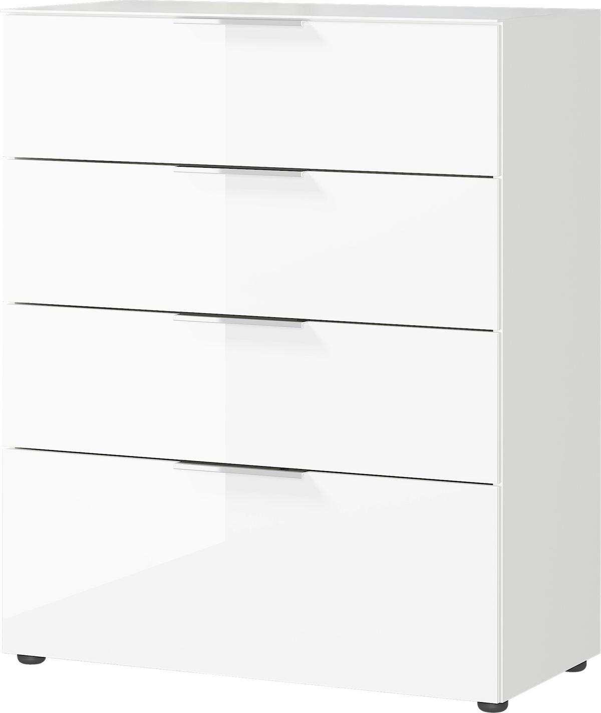 Kommode Oakland in Weiß - Chromfarben/Schwarz, MODERN, Glas/Holzwerkstoff (83/102/42cm) - Premium Living
