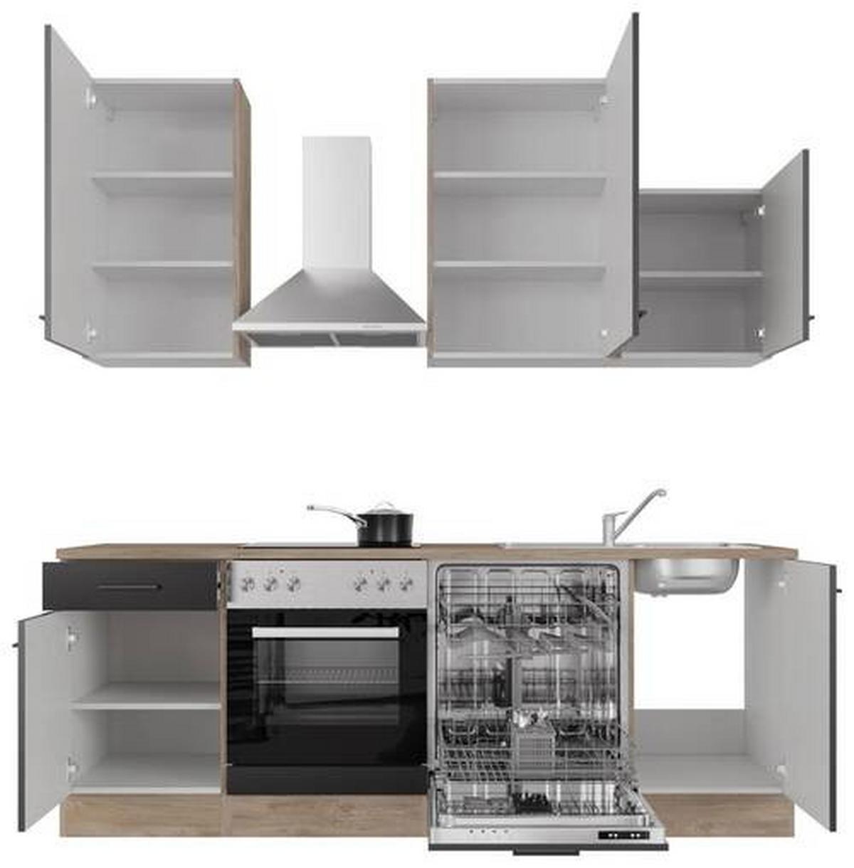 Kuhinjski Blok Capri, Črna, Hrast - črna/barve hrasta, Moderno, kovina/leseni material (220cm) - FlexWell