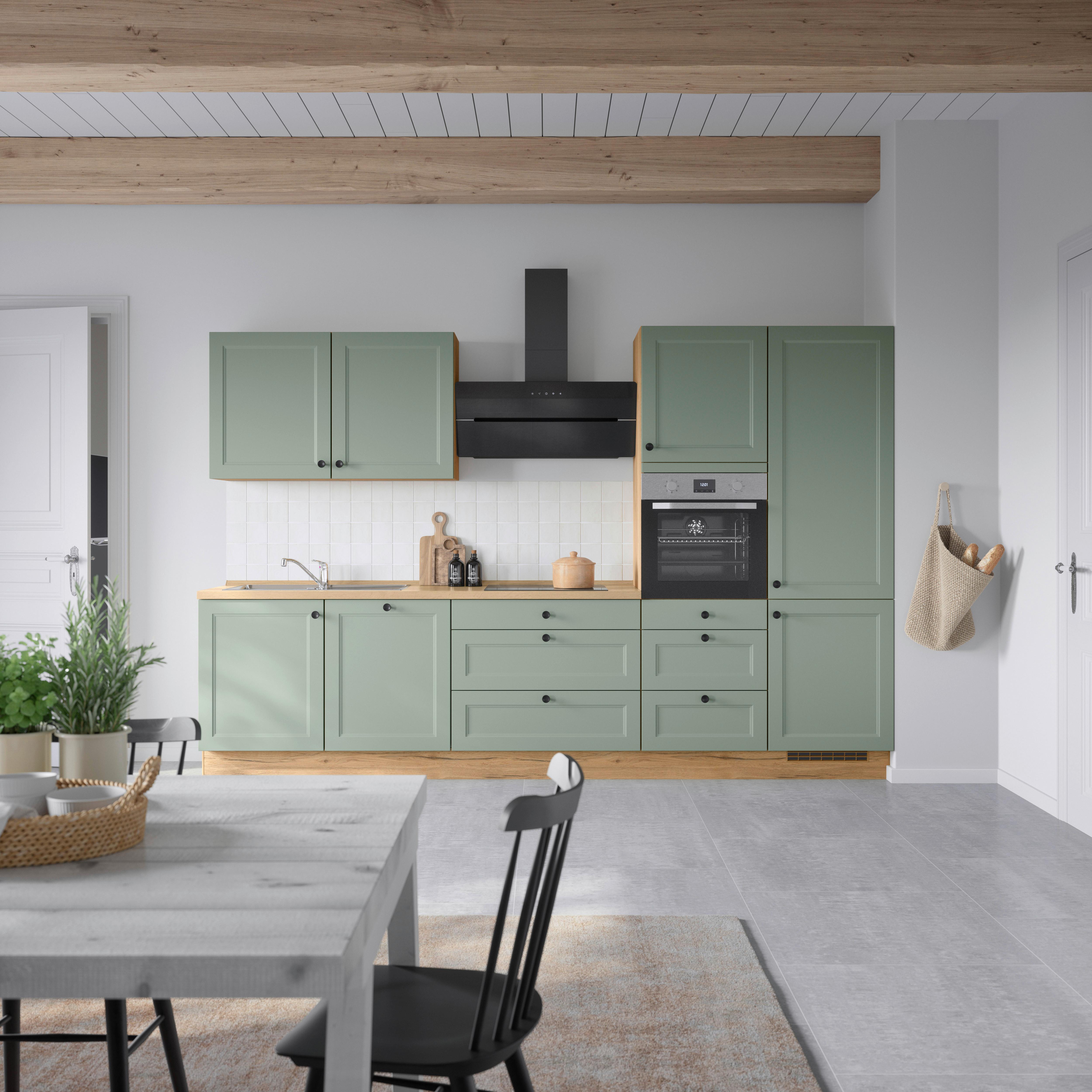 Küchenblock Cascada High m. Geräten Schilfgrün - Schilfgrün/Eichefarben, MODERN, Holzwerkstoff/Metall (330cm) - Nobilia