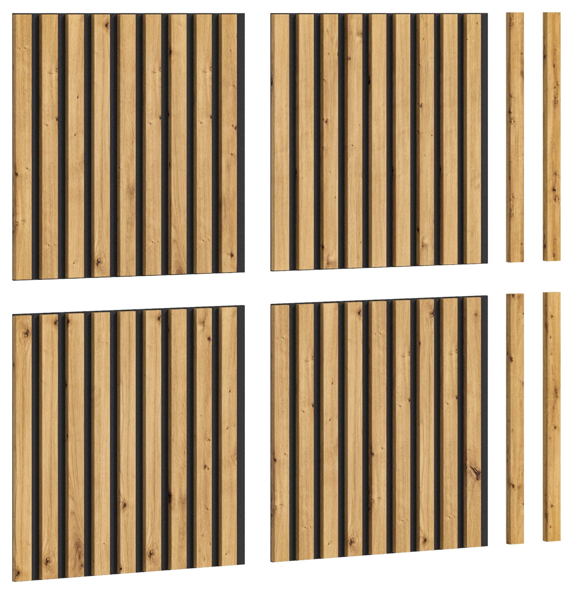 Akustični Panel Silence, 40x40, Barva Hrasta, 4 Kos - hrast artisan, Basics, umetna masa/leseni material (40/40/2cm) - MID.YOU