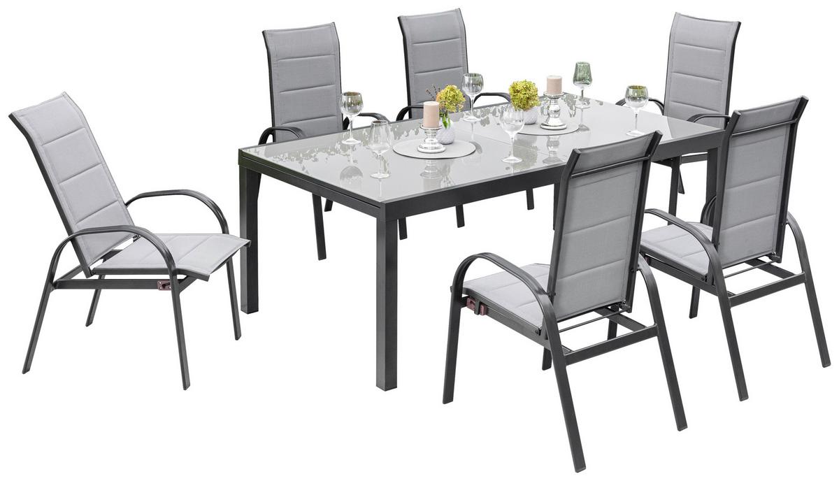 Gartenset ''Marini'', Graphitfarben/Grau - Graphitfarben/Grau, KONVENTIONELL, Glas/Textil - Gardenson