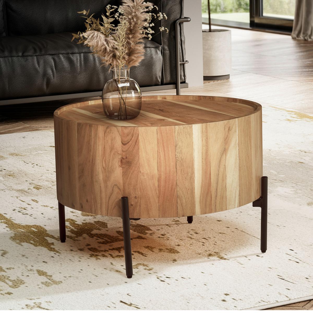 COUCHTISCH WL6.844 - Schwarz/Akaziefarben, Design, Holz/Metall (60/60/41cm) - MID.YOU