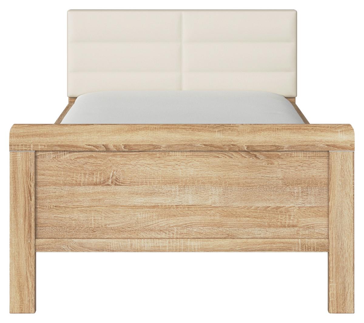 Postelja Evelyn, Barva Hrasta, Barva Šampanjca, 90x200 - barve šampanjca/hrast sonoma, Design, tekstil/leseni material (90/200cm) - Novel