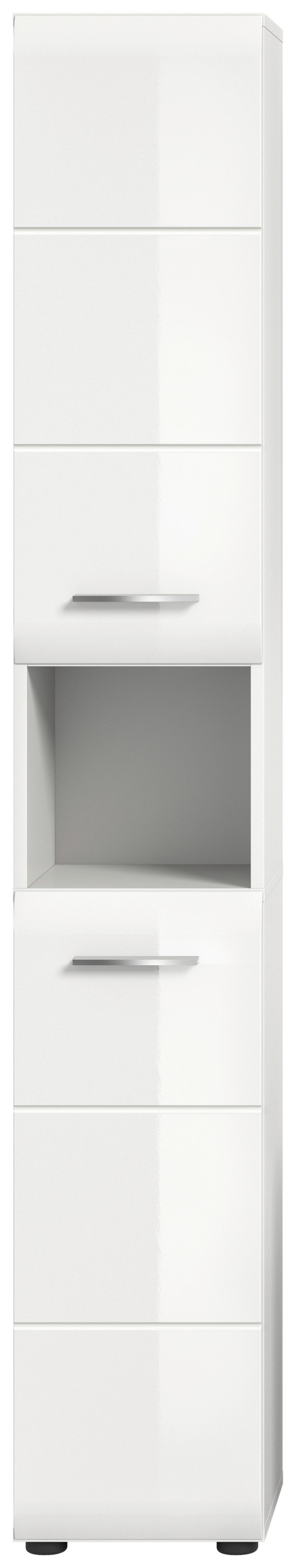 Hochsschrank Ice ca. 30x185x30 cm Weiß - Weiß Hochglanz/Silberfarben, MODERN, Holzwerkstoff/Kunststoff (30/185/30cm) - MID.YOU