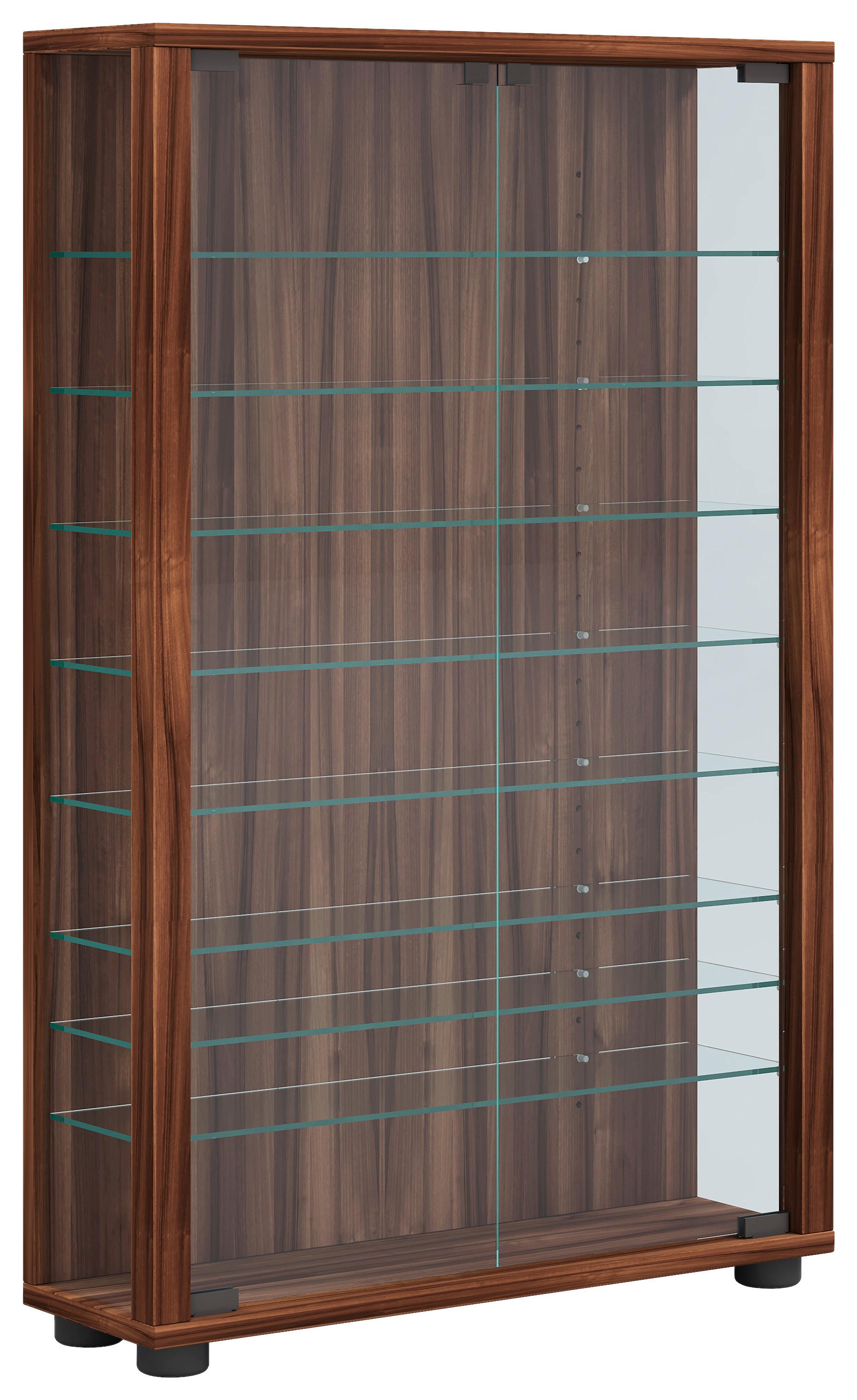 Vitrine Lumo Mini - Transparent/Nussbaumfarben, Design, Glas/Holzwerkstoff (59/90/18cm) - MID.YOU