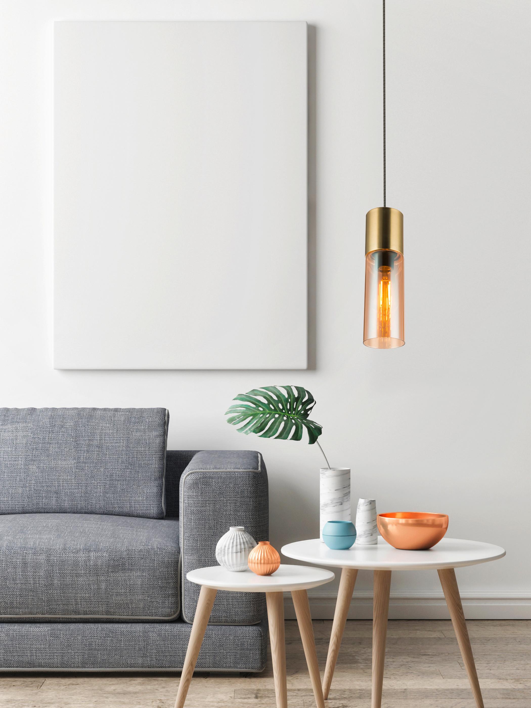 Hängeleuchte 21000HM in Messingfarben max. 25 Watt - Messingfarben, KONVENTIONELL, Glas/Metall (10,5/152,5cm) - Globo