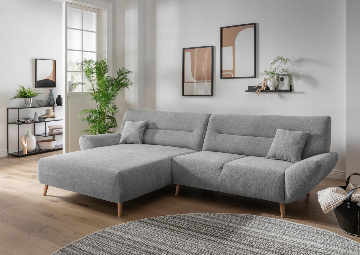 Wohnlandschaft Drago Silberfarben Chenille - Wildeiche/Silberfarben, MODERN, Holz/Textil (166/290cm) - MID.YOU