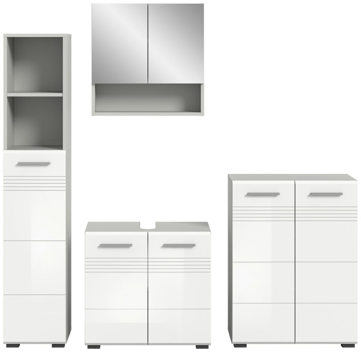 Badezimmer-Set COPA 4-teilg, Grau/Weiß Hochglanz - Chromfarben/Weiß Hochglanz, MODERN, Holzwerkstoff/Kunststoff (150cm) - MID.YOU