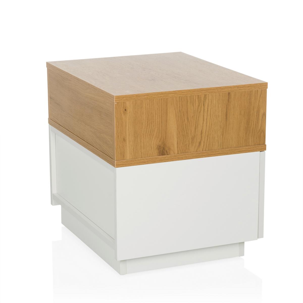 Mizica Melmo, Bela, Barva Hrasta - barve hrasta/bela, Moderno, umetna masa/leseni material (50/45/40cm) - MID.YOU