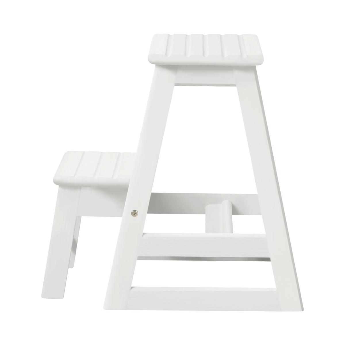 Tritthocker Skala - Weiss Hochglanz, Natur, Holz (45,5/49/38,5cm) - Gardenson