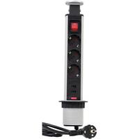 Asztali Nergiaoszlop 3 Dugalj+2 Usb - alumínium színű/antracit, műanyag/fém (6cm)