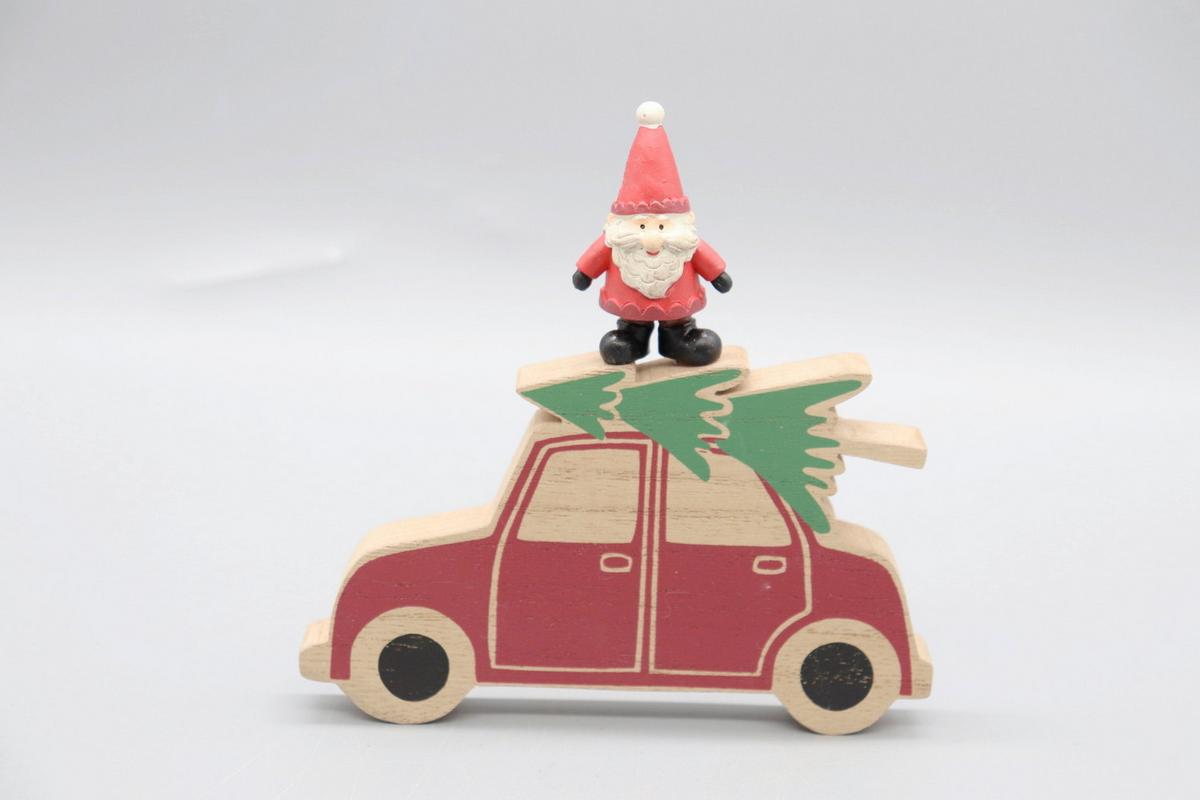 Dekowagen Santa Grün/Rot/Naturfarben - Rot/Naturfarben, KONVENTIONELL, Holzwerkstoff/Kunststoff (14/13,5/1,5cm) - Mömax