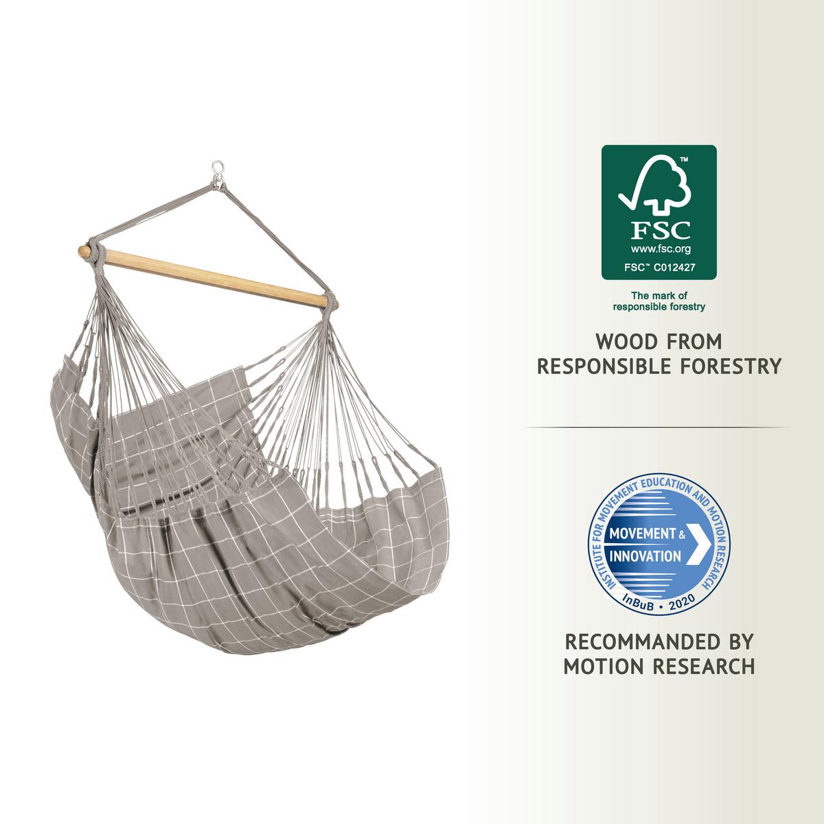 Hängesessel Comfort Hammock Echtholz Weiß/Hellgrau - Hellgrau/Weiß, KONVENTIONELL, Holz/Textil (110/160/180cm) - La Siesta