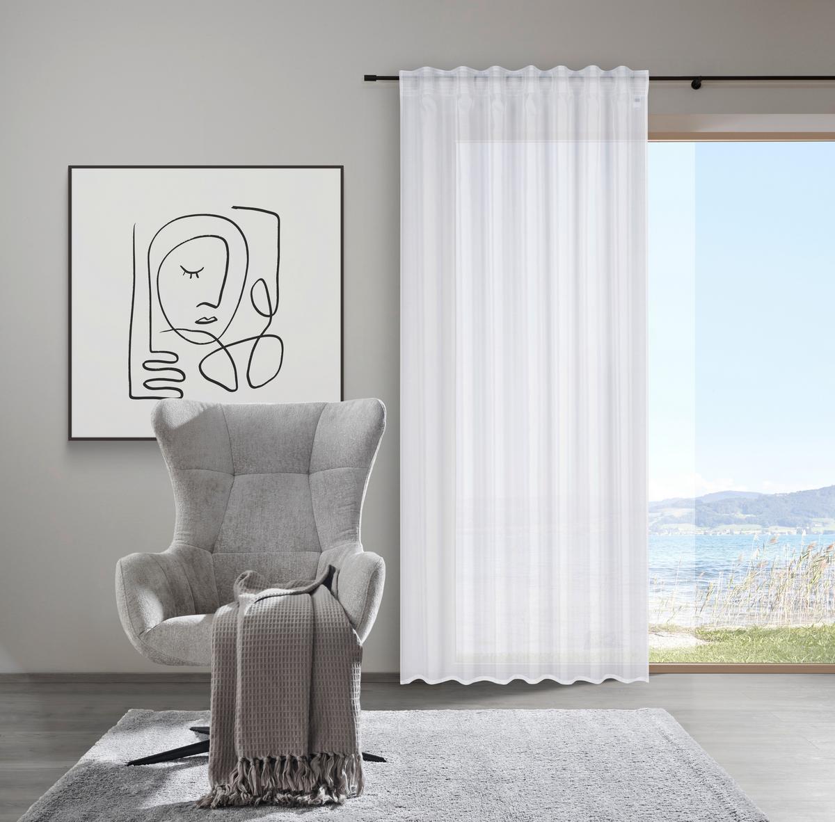 Kombivorhang Leo in Transparent, 2 Stk. - Weiss, Konventionell, Textil (140/255cm) - Premium Living