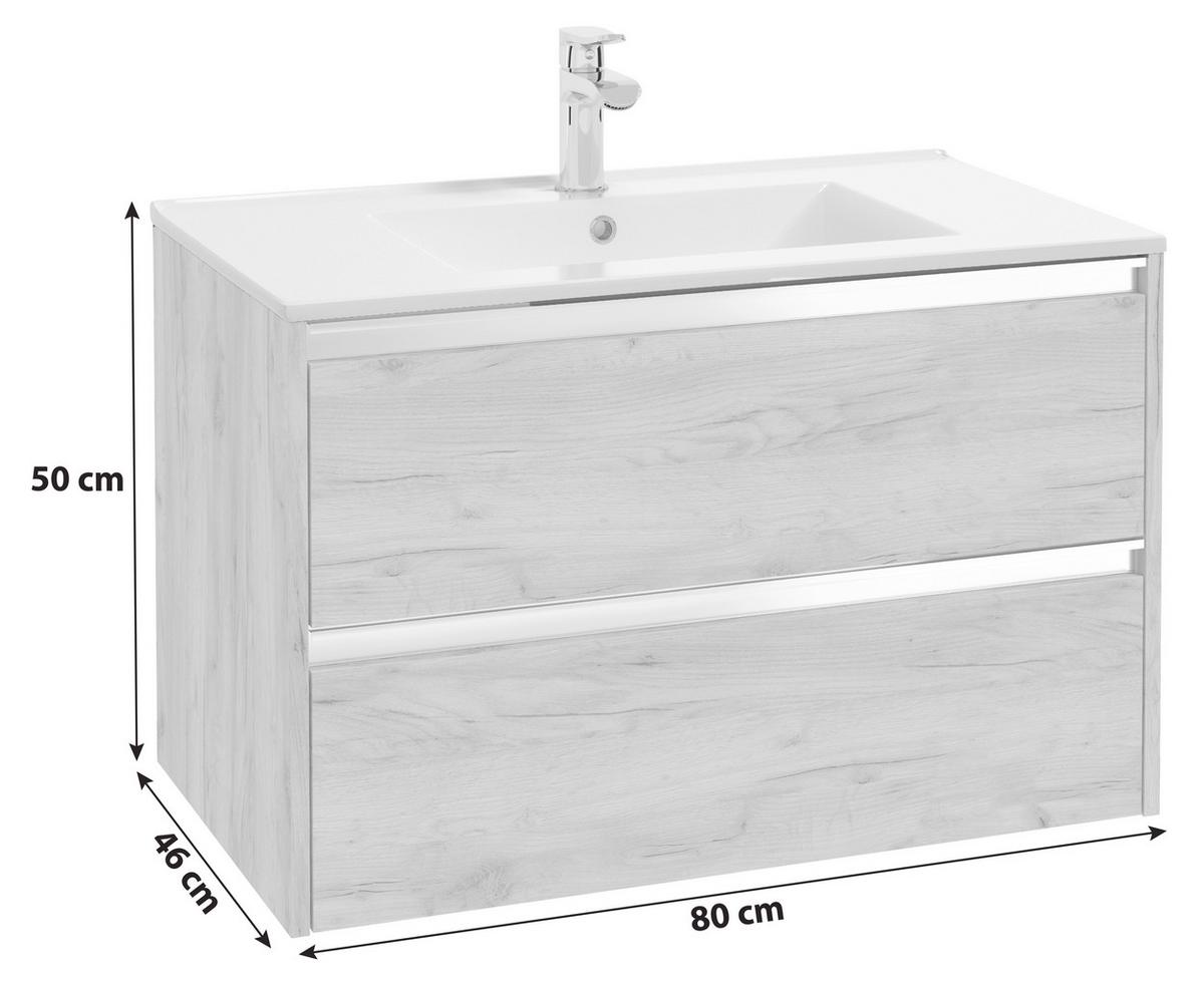 SZAFKA Z UMYWALKĄ NENA DĄB 80 CM - kolor dębowy/kolor stalowy, Modern, materiał drewnopochodny/metal (80cm) - MID.YOU