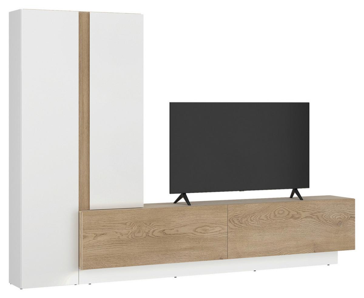 Wohnwand Milazzo Weiß/Eichefarben - Weiss/Eichefarben, Modern, Holzwerkstoff/Kunststoff (260/190,5/39,6cm) - Mömax