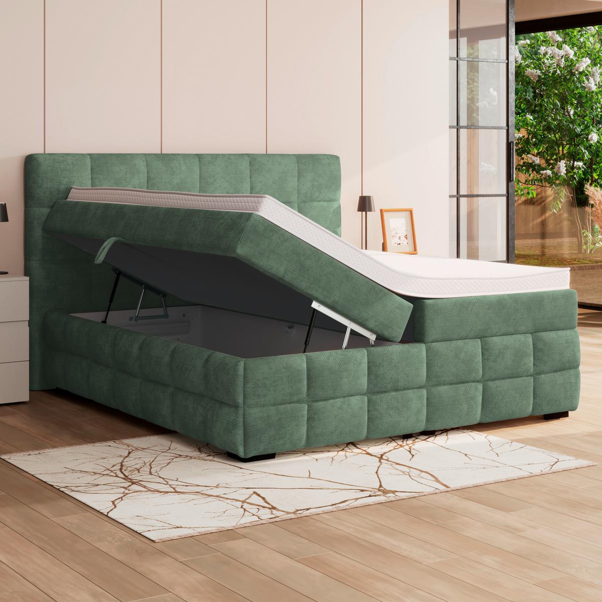 Box Krevet Vega - zelena/boje mente, Trend, tekstil/drvo (200/200cm) - Modern Living