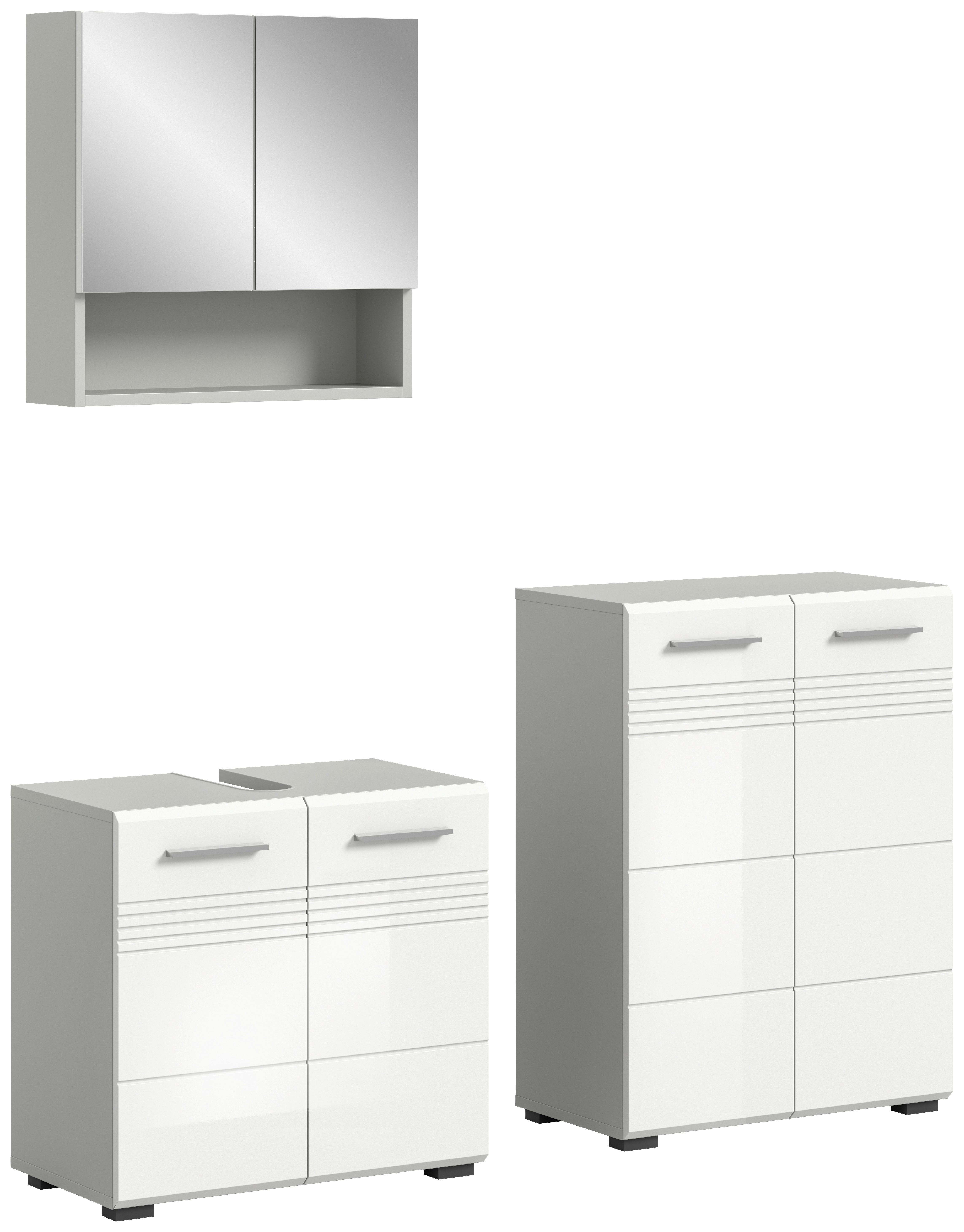 Badezimmer-Set COPA 3-teilig, Grau/Weiß Hochglanz - Chromfarben/Weiß Hochglanz, MODERN, Holzwerkstoff/Kunststoff (130cm) - MID.YOU