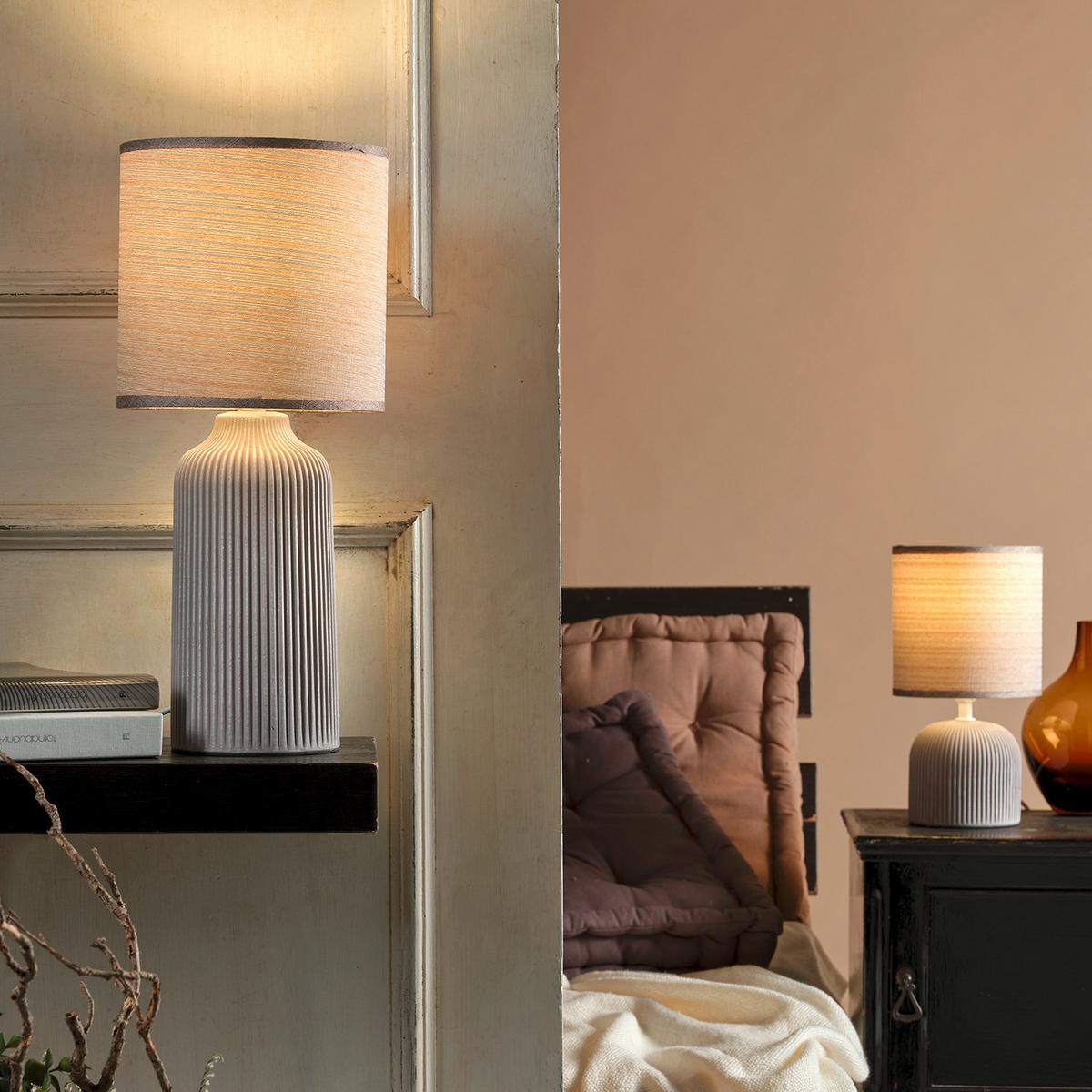 LAMPA STOŁOWA 064/LPS - kremowy, Design, tkanina/ceramika (15/28cm)