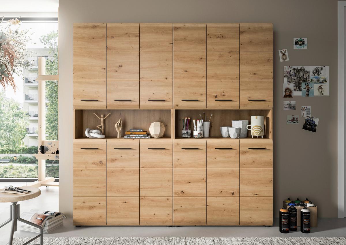 Hochschrank Ice Eiche Artisan - Schwarz/Eiche Artisan, Basics, Holzwerkstoff/Kunststoff (180cm) - MID.YOU