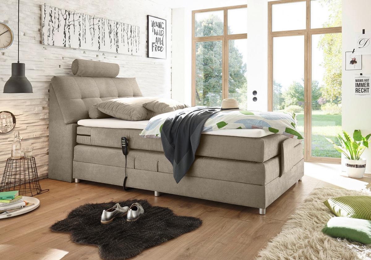 Boxspringbett Palermo elektrisch 120x200cm Sandfarb. - Sandfarben/Silberfarben, MODERN, Holzwerkstoff/Kunststoff (120/200cm) - MID.YOU