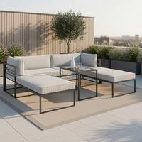 Loungegarnitur Malina Hellgrau Metall/Outdoorstoff - Schwarz/Grau, MODERN, Glas/Textil (230/60/70,5cm) - Bessagi Garden