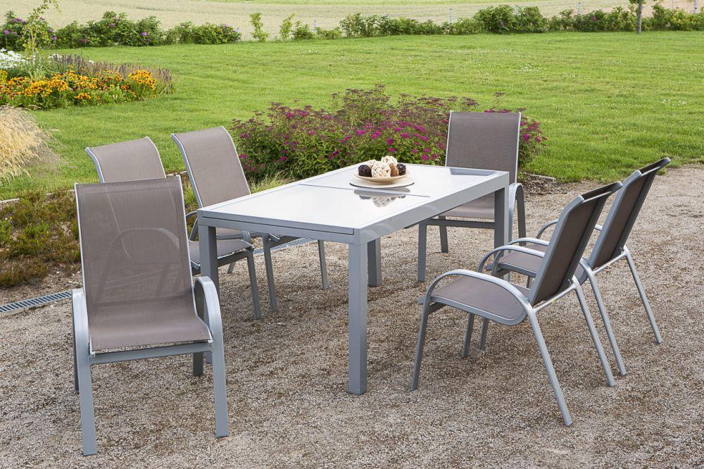 Gartensessel stapelbar Amalfi Aluminium / Polyester - Taupe/Silberfarben, KONVENTIONELL, Textil/Metall (56/97/76cm) - Gardenson