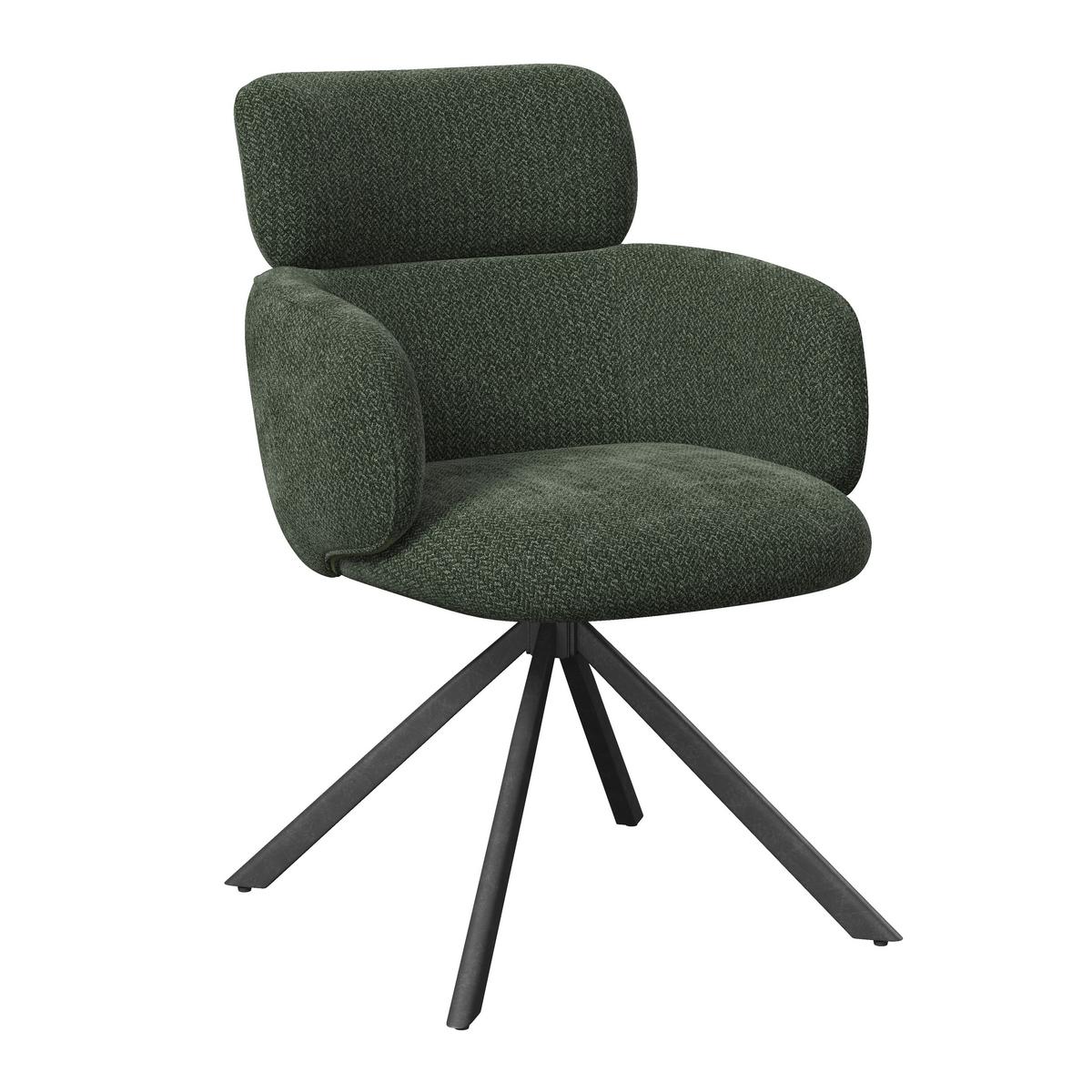 Armlehnstuhl Liora Grün Webstoff Drehbar Gepolstert - Schwarz/Grün, MODERN, Textil/Metall (57,5/84/61cm) - Bessagi Home