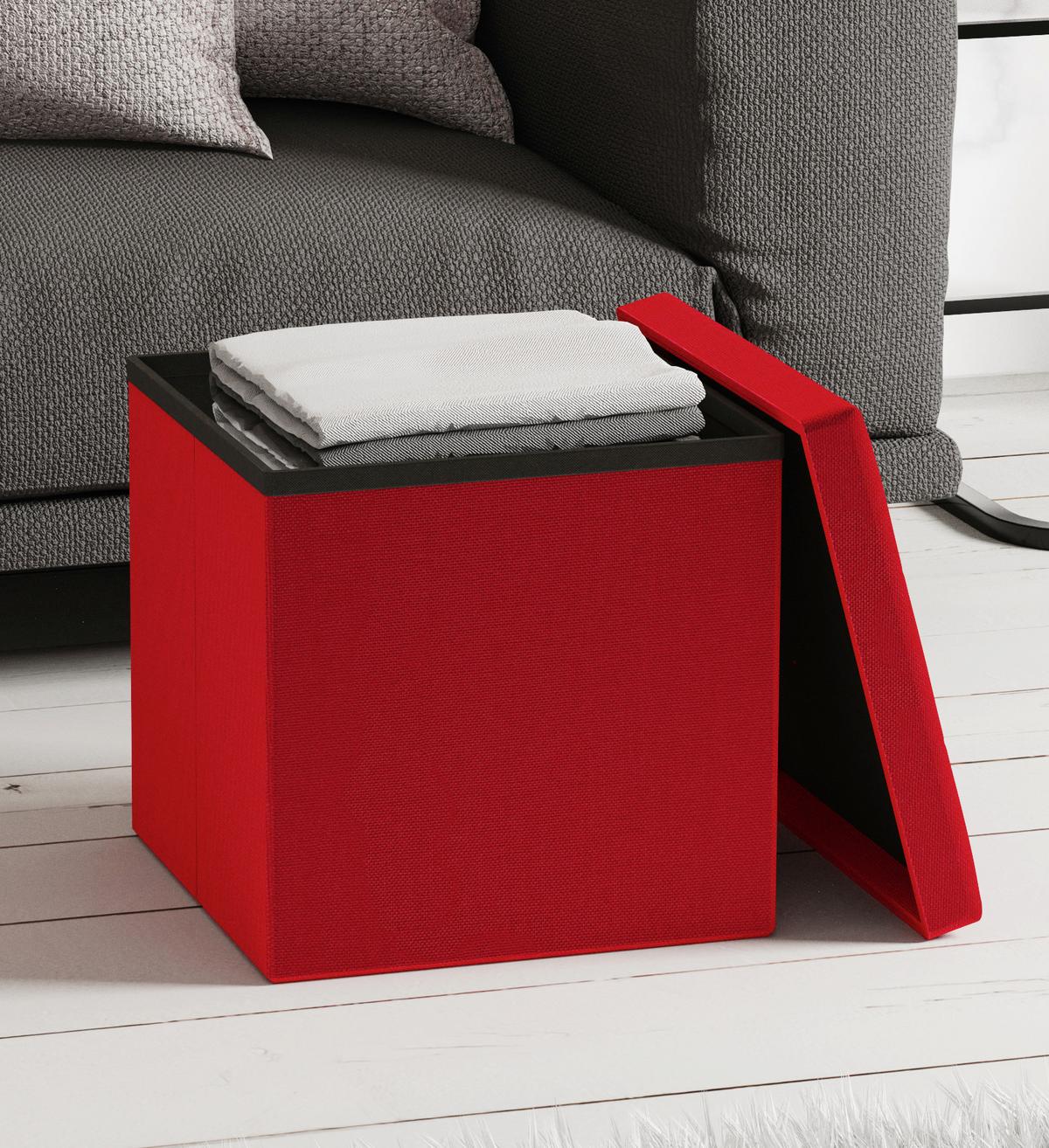 Zaboj Za Sedenje Boxas, Rdeča - rdeča, Basics, umetna masa/leseni material (38/38/38cm) - MID.YOU