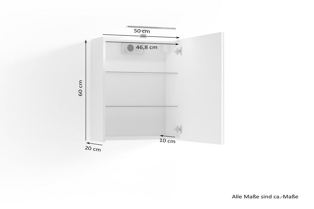 Spiegelschrank Spree mit LED 1 Tür BHT 50x60x20 cm Weiß - MODERN, Glas/Holzwerkstoff (50/60/20cm) - MID.YOU