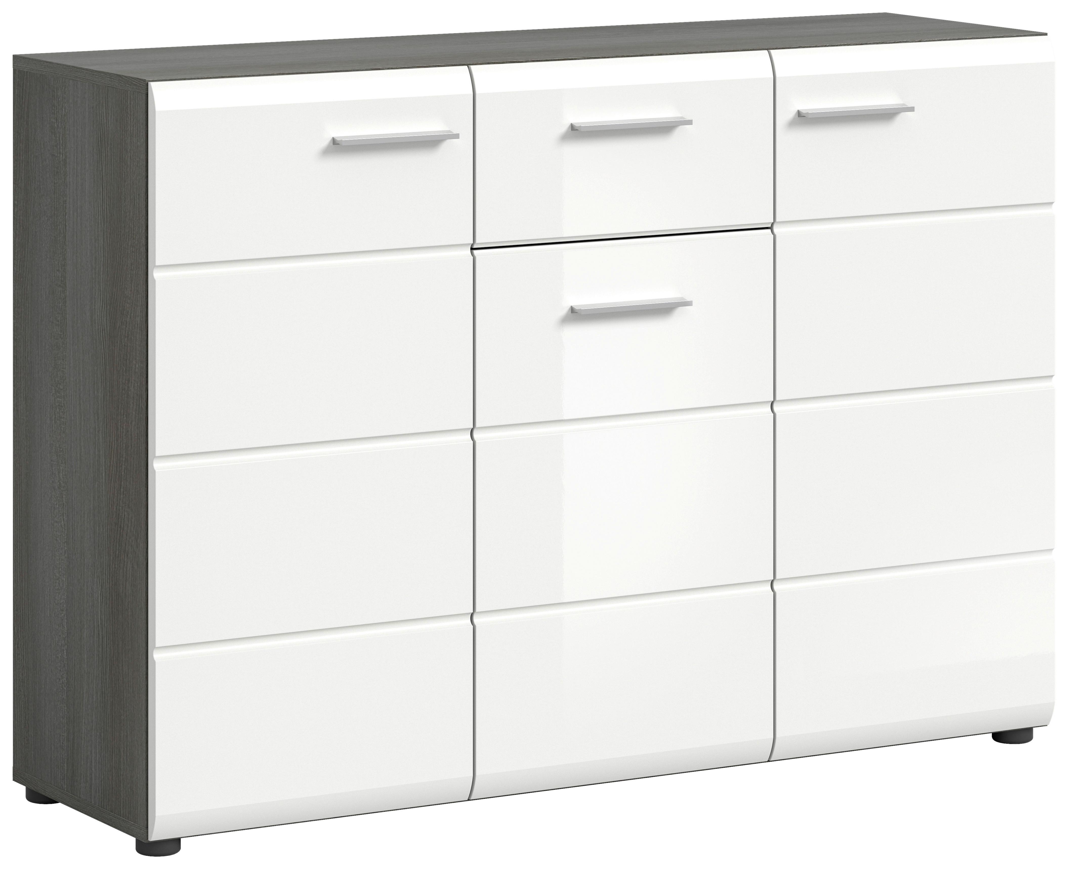 Kommode Salsa ca. 120x85x37 cm Weiß/Rauchs. - Weiß Hochglanz/Silberfarben, Design, Holzwerkstoff/Kunststoff (120/85/37cm) - MID.YOU