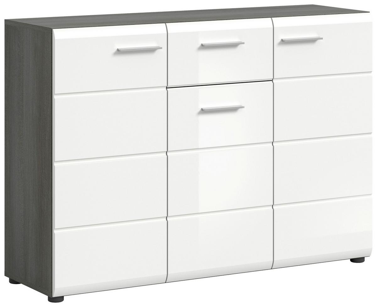 Kommode Salsa ca. 120x85x37 cm Weiß/Rauchs. - Weiß Hochglanz/Silberfarben, Design, Holzwerkstoff/Kunststoff (120/85/37cm) - MID.YOU