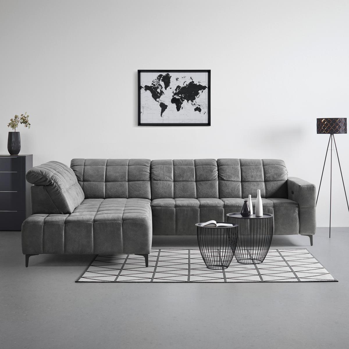 Ecksofa Panama Links Anthrazit - Anthrazit/Schwarz, KONVENTIONELL, Textil/Metall (216/89-102/304cm) - Premium Living