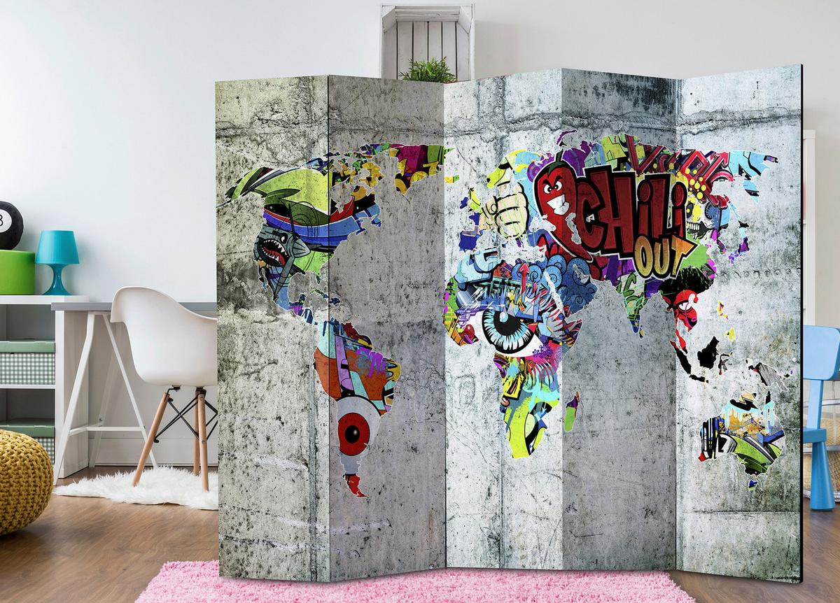 Paravent Graffiti World Multicolor - Multicolor, Basics, Holz/Textil (225/172/3cm) - artgeist