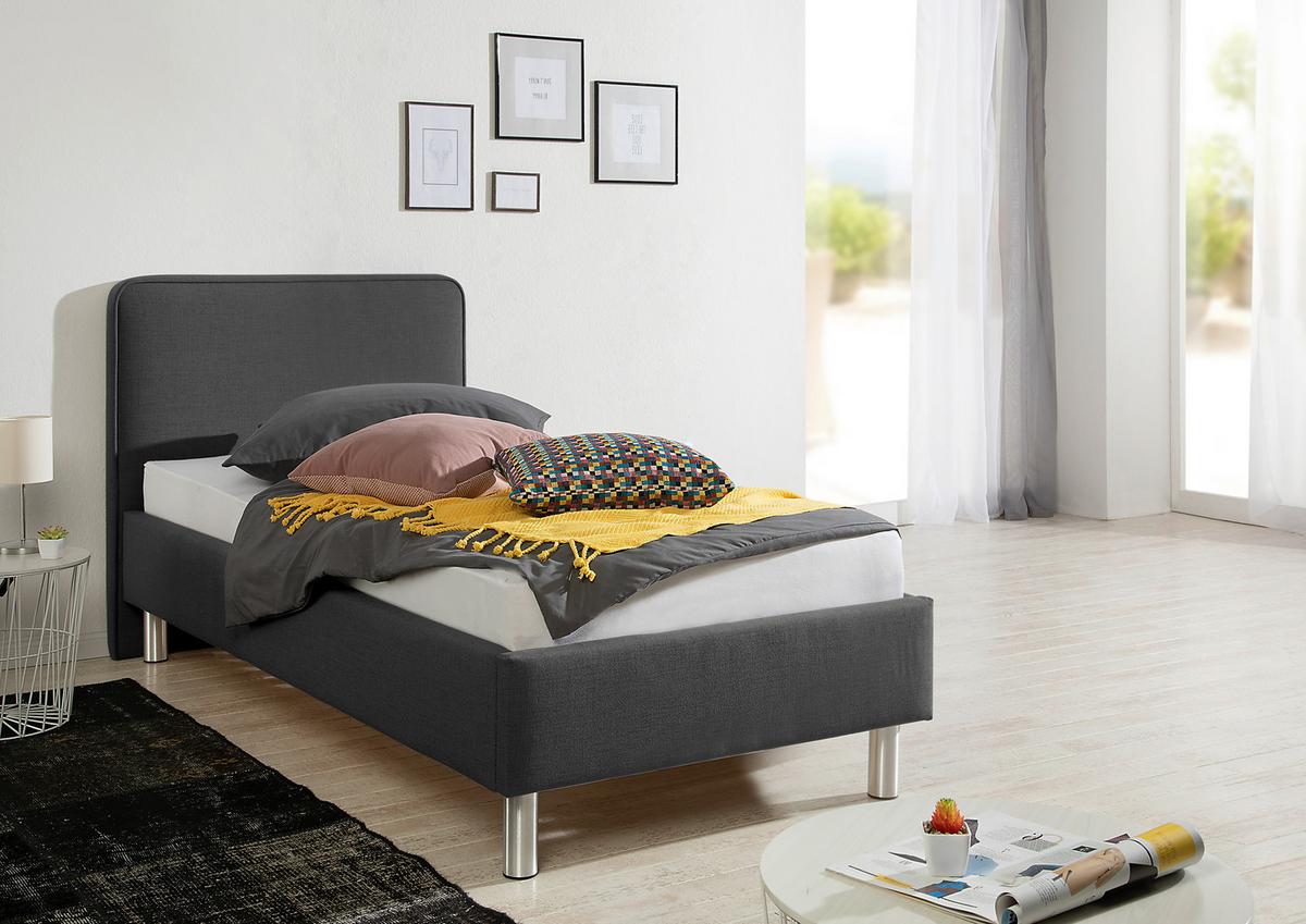 Polsterbett Jone Anthrazit ca. 100x200 cm - Anthrazit/Alufarben, MODERN, Textil/Metall (100/200cm) - Livetastic