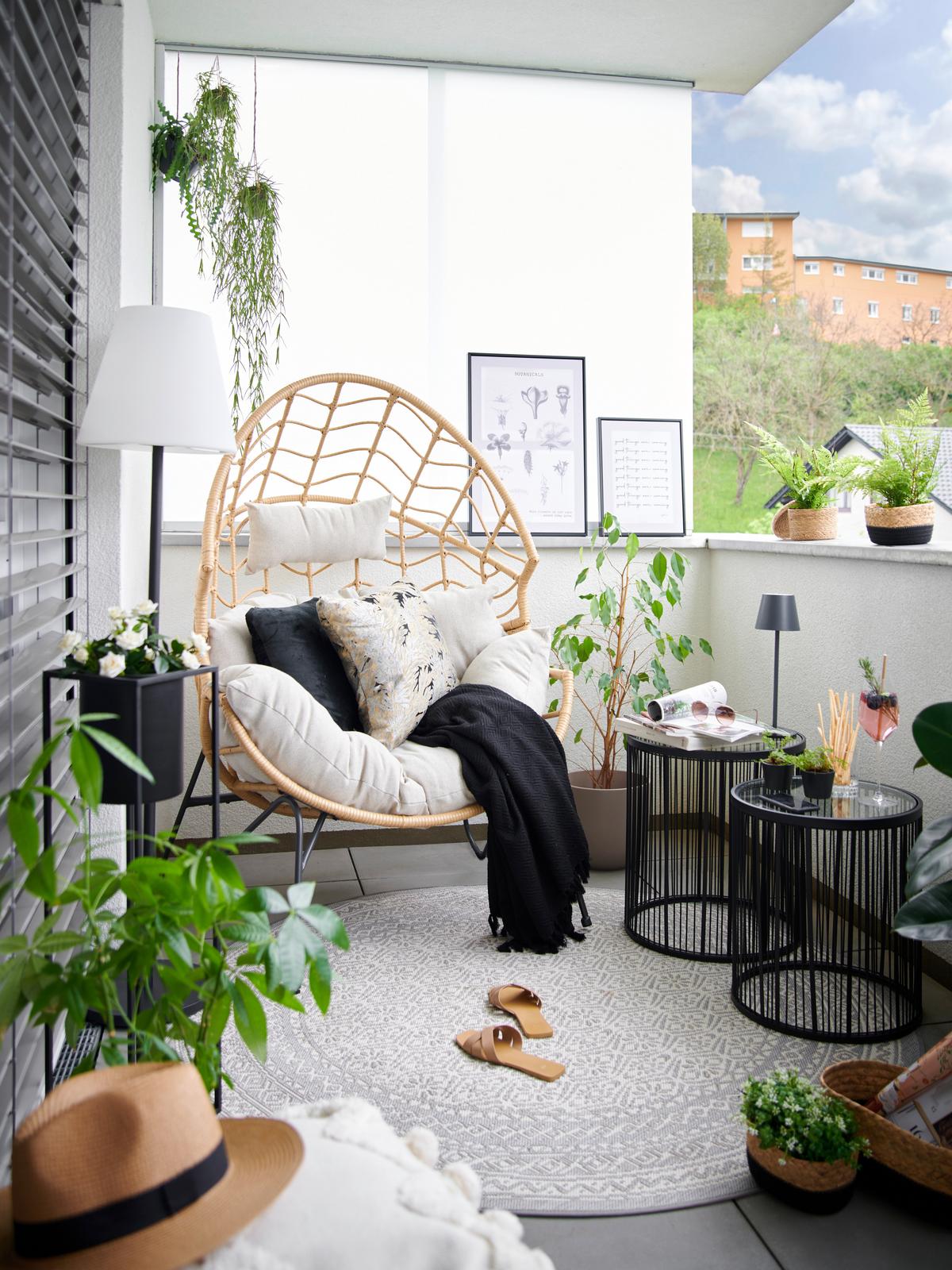 Gartenmuschel Marike in Natur/Schwarz/Beige - Beige/Schwarz, Modern, Kunststoff/Textil (98/146/95cm) - Mömax