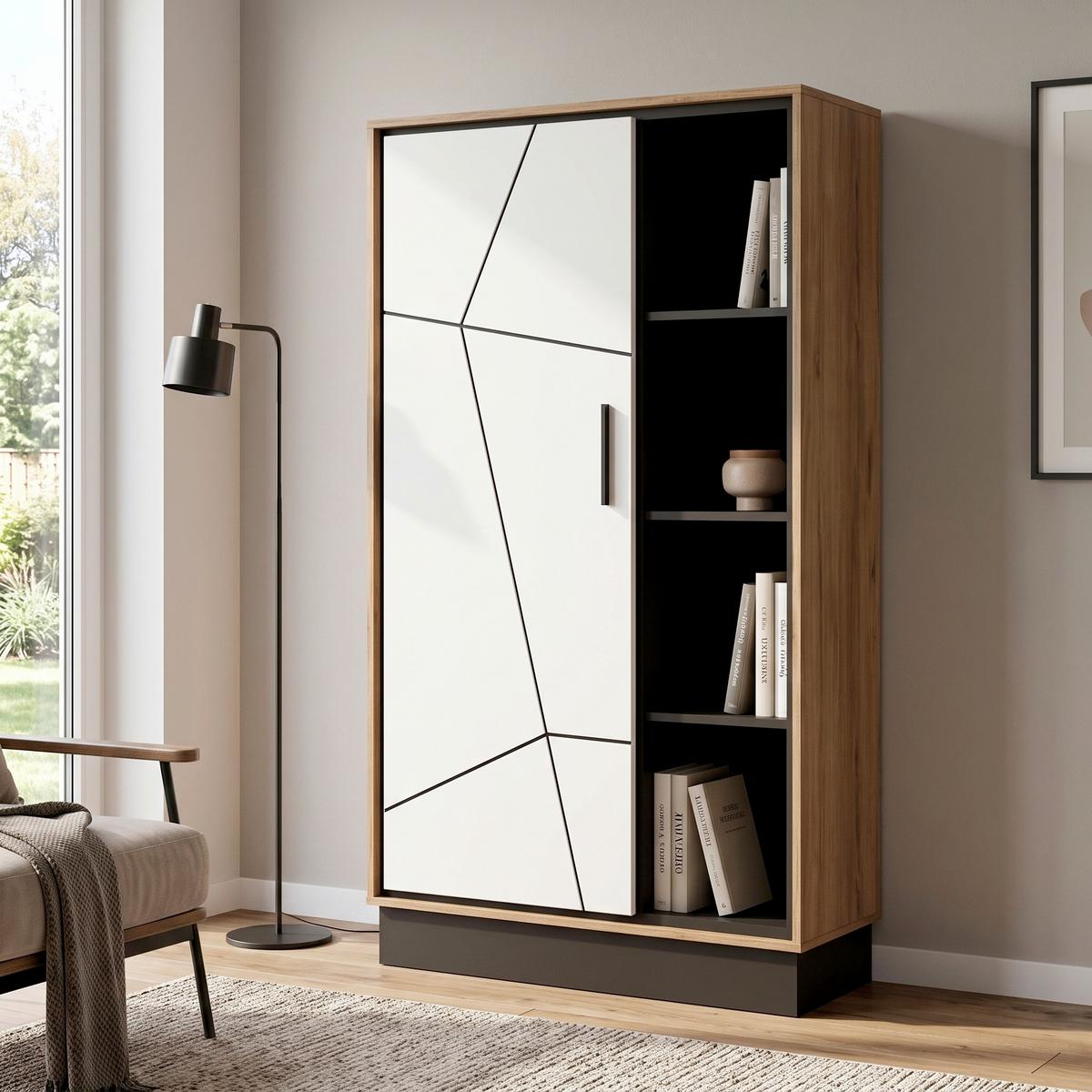 Komoda Brolo - boje hrasta/bijela visoki sjaj, Moderno, drvni materijal/metal (85,4/160,5/37cm) - Modern Living