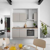 Küchenblock Touch Low m. Geräten Grau - Eiche dunkel/Edelstahlfarben, MODERN, Holzwerkstoff/Metall (210cm) - Nobilia