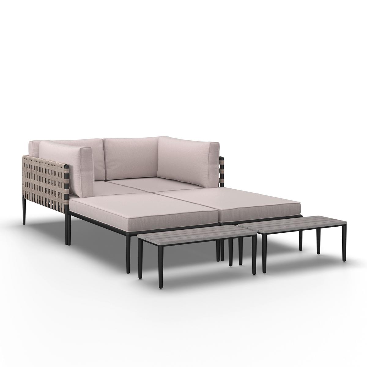 Loungegarnitur Enja Hellgrau Metall/Outdoorstoff +Abdeckung - Hellgrau/Schwarz, MODERN, Kunststoff/Textil (104/60/70cm) - Bessagi Garden