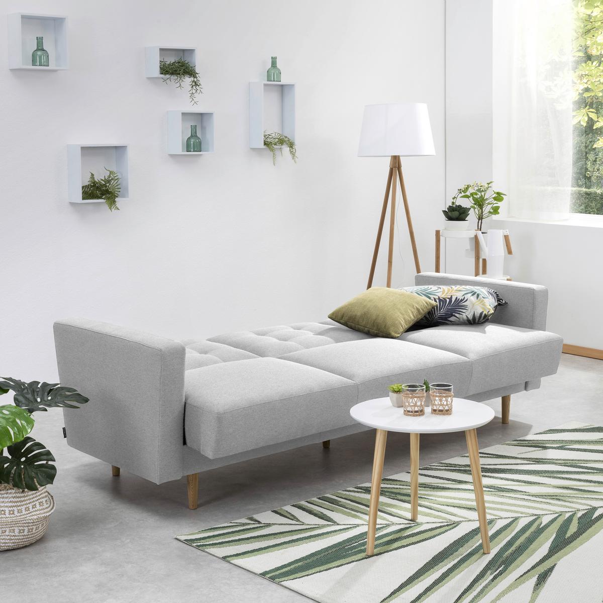 3-Sitzer-Sofa Jasmin Hellgrau Flachgewebe mit Schlaffunktion - Eschefarben/Hellgrau, MODERN, Holz/Textil (224/81/83cm) - Max Winzer