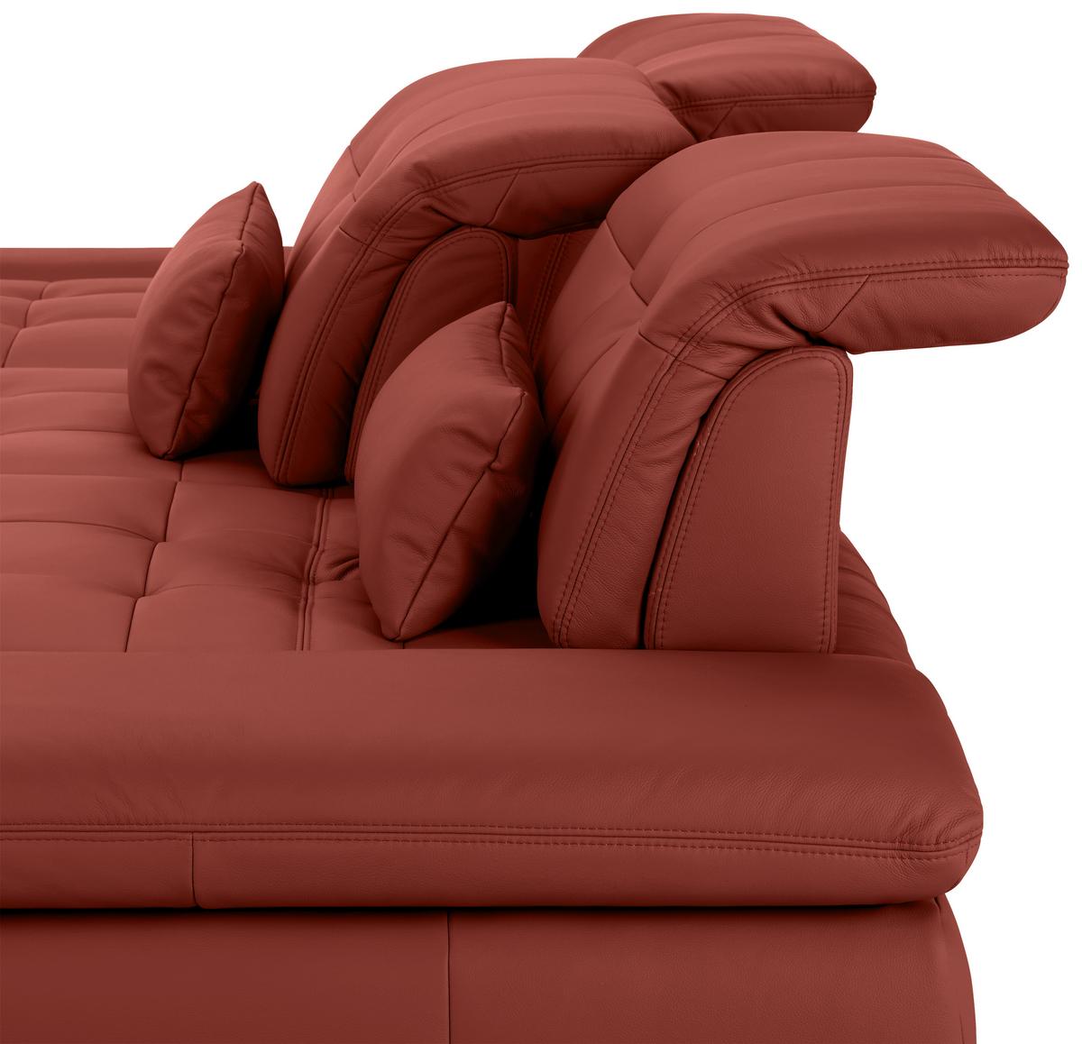Wohnlandschaft Sanfino Leder Weinrot - Chromfarben/Weinrot, KONVENTIONELL, Leder/Metall (199/79-96/305cm) - Premium Living