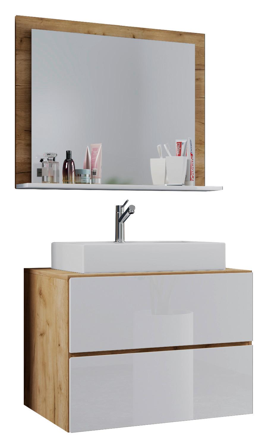 Badezimmer Lendas 3-tlg. ca. 80 cm Honigeiche/Weiß - Honigeiche/Weiß, MODERN, Keramik/Holzwerkstoff (80cm) - MID.YOU