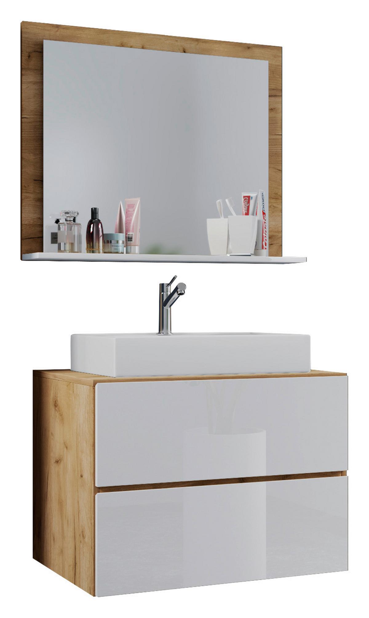 Badezimmer Lendas 3-tlg. ca. 80 cm Honigeiche/Weiß - Honigeiche/Weiß, MODERN, Keramik/Holzwerkstoff (80cm) - MID.YOU