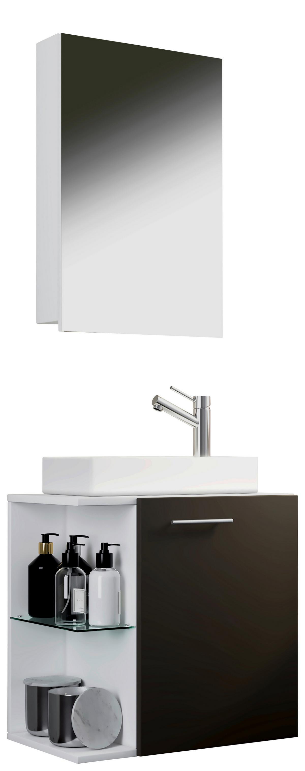 Kopalnica Hausa, Bela, Siva - bela/antracit, Moderno, leseni material/keramika (52cm) - MID.YOU