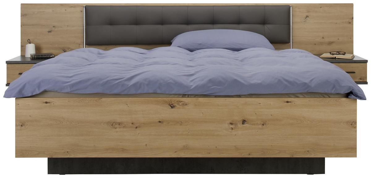 Set Kreveta I Noćnih Ormarića Chanton - boje hrasta/tamno siva, Moderno, drvni materijal/metal (180/200cm) - Modern Living